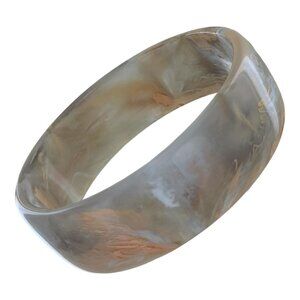 Vintage Multi Color Gray Peach White Acrylic Marbled Bangle Bracelet Large Size